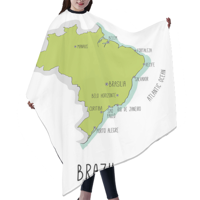 Personality  Vector Hand Drawn Map Of Brazil With Main Cities. Hair Cutting Cape