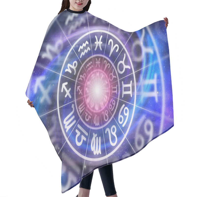 Personality  Zodiac Signs Inside Of Horoscope Circle - Astrology And Horoscopes Concept Hair Cutting Cape