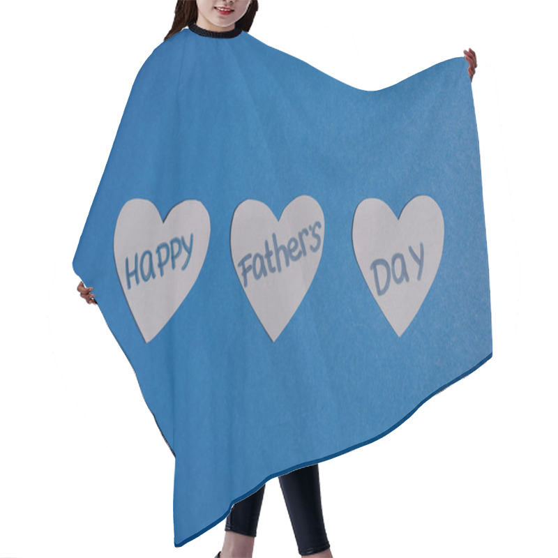 Personality  Top View Of Grey Paper Crafted Hearts With Lettering Happy Fathers Day On Blue Background Hair Cutting Cape