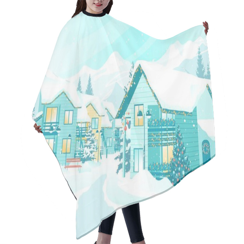 Personality  Countryside With Decorated Houses Under Snowfall Hair Cutting Cape