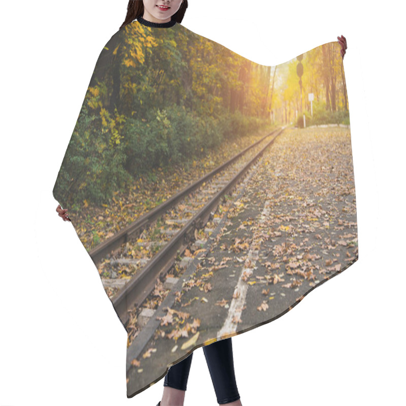 Personality  Railway Station In Autumn Forest Hair Cutting Cape