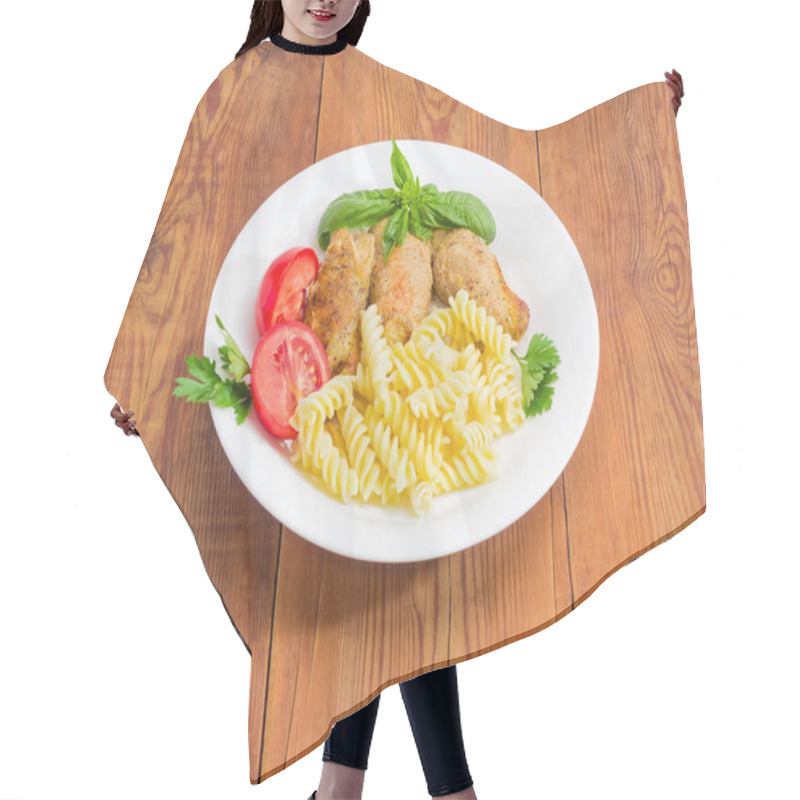 Personality  Meat Roulades With Filling, Spiral Pasta And Tomato Hair Cutting Cape