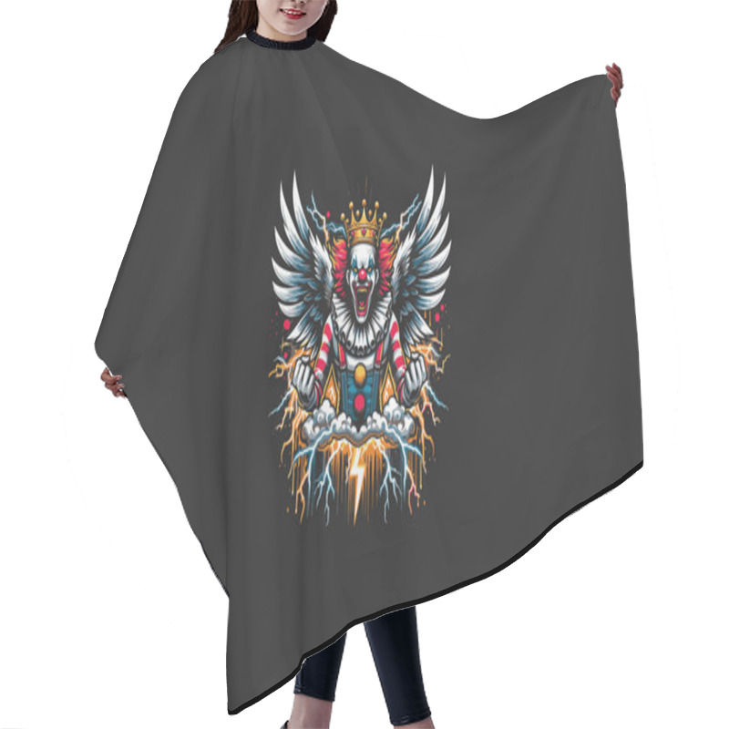 Personality  Clown Angry Wearing Crown With Wings Flames Lightning Vector Design Hair Cutting Cape