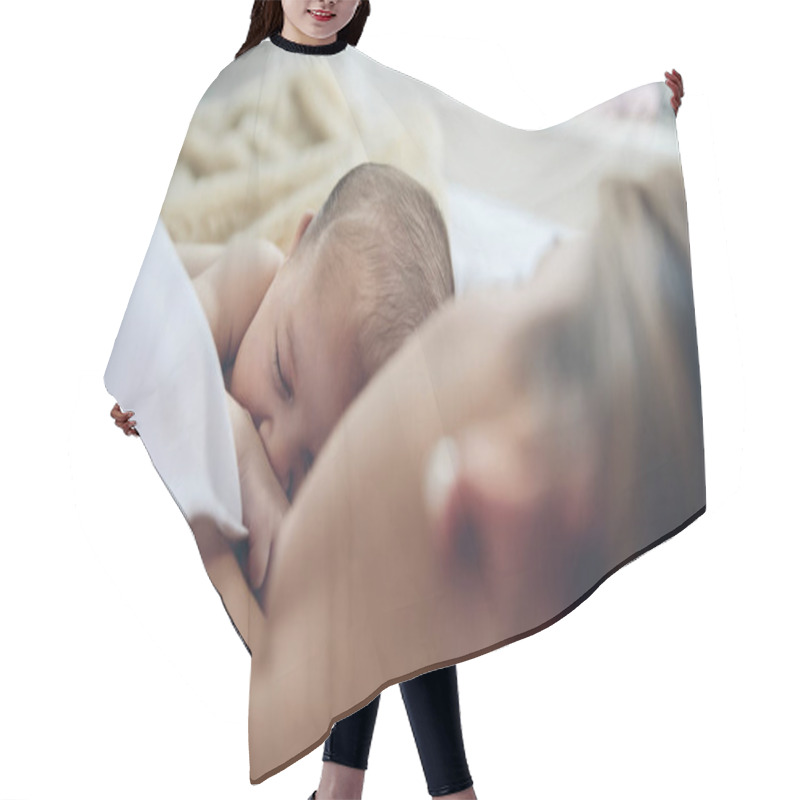 Personality  Newborn Lying On The Bed With Her Mother Hair Cutting Cape