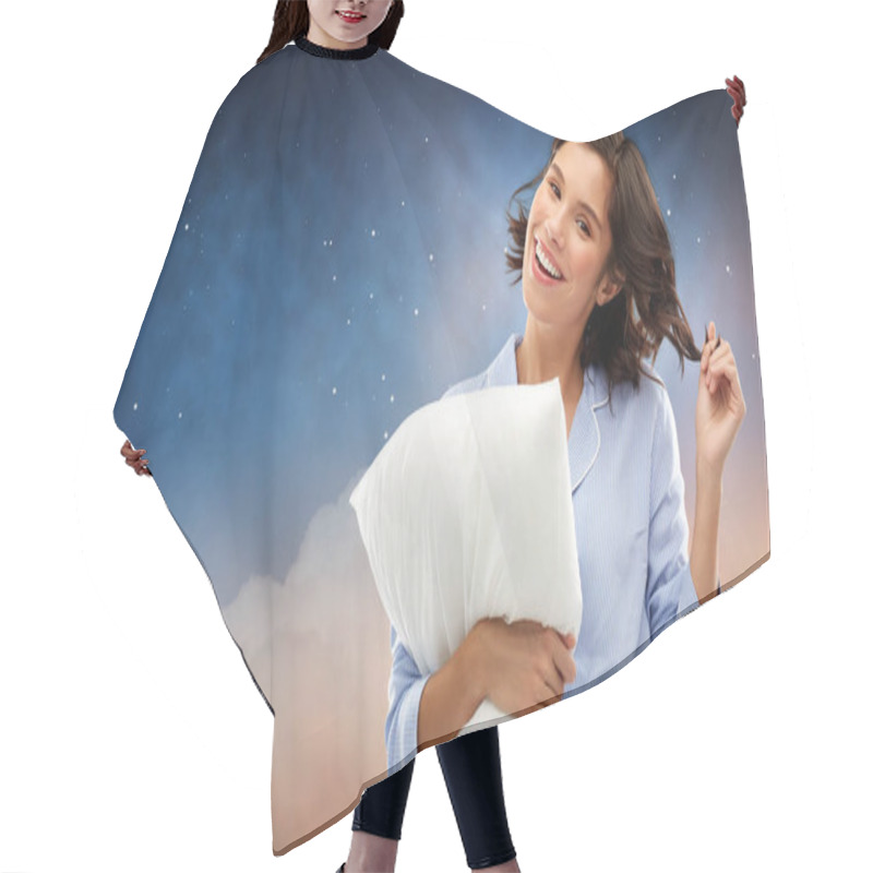 Personality  Happy Woman In Pajama With Pillow Over Night Sky Hair Cutting Cape