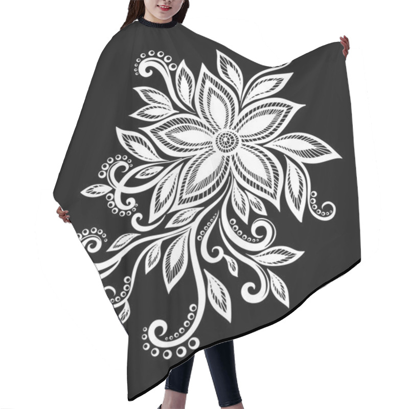 Personality  Beautiful Monochrome Black And White Flowers And Leaves Isolated.  Hair Cutting Cape