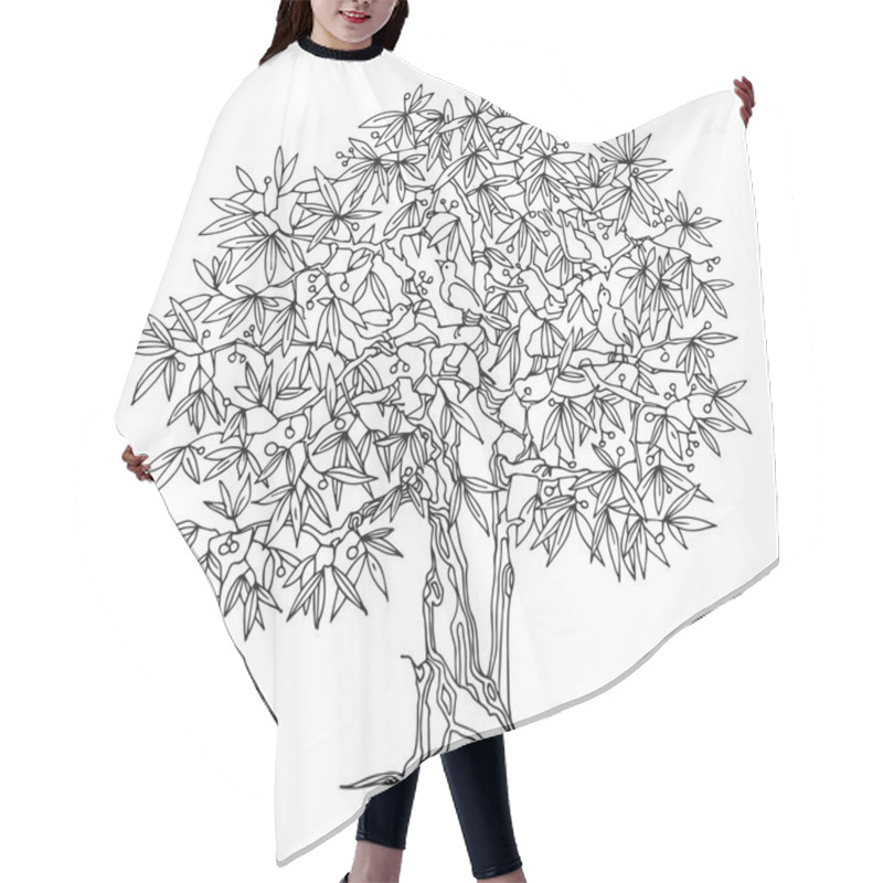 Personality  Hand Drawn Tree With Birds, Vector Illustration Hair Cutting Cape