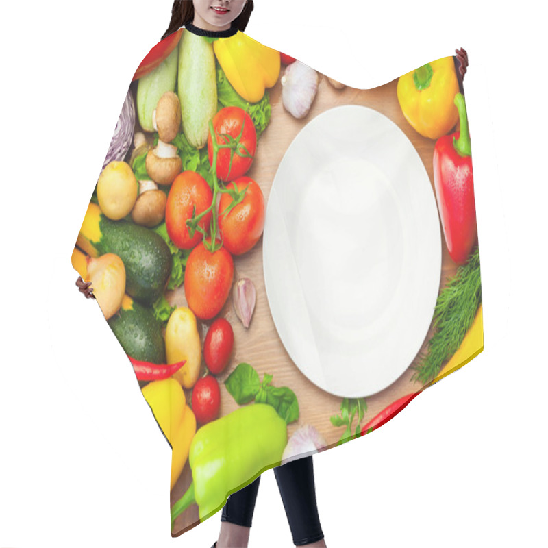 Personality  Fresh Organic Vegetables Around White Plate Hair Cutting Cape