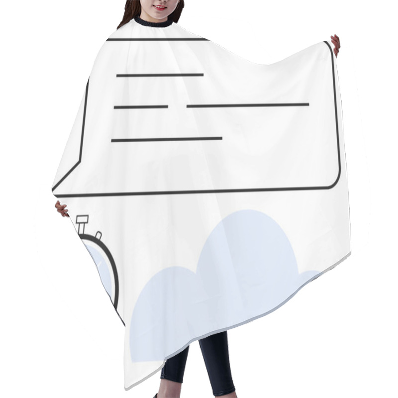 Personality  Stopwatch And Speech Bubble Against A Cloud Backdrop. Ideal For Time Management, Communication, Efficiency, Productivity, Deadlines, Task Management, Organization. Line Metaphor Hair Cutting Cape