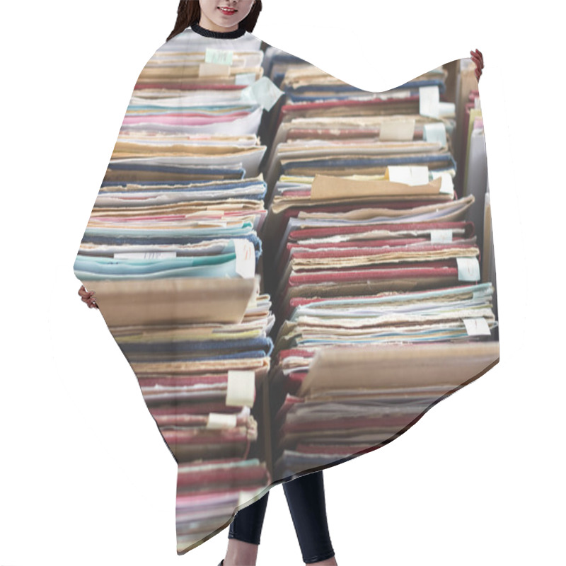 Personality  File Folders In A File Cabinet, Card Catalog In A Library, Close Hair Cutting Cape