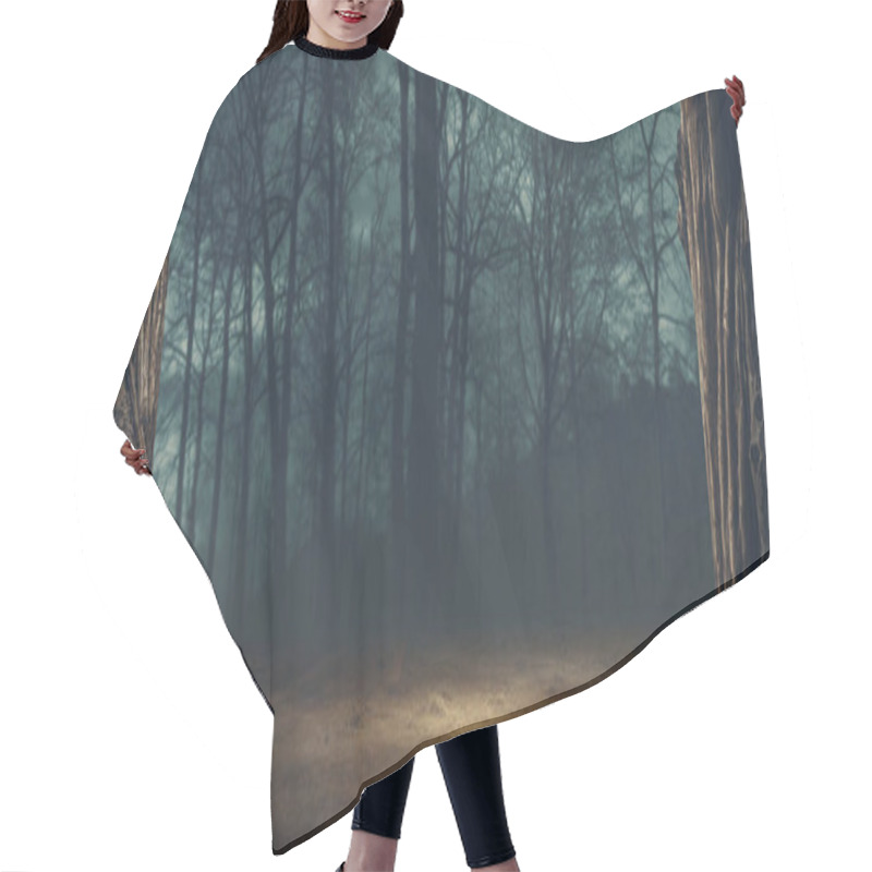 Personality  Scary Forest With Big Trees And Mist: Horror And Halloween Background Hair Cutting Cape