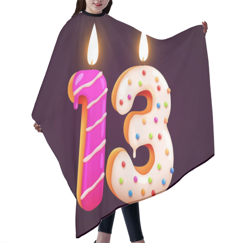 Personality  Birthday Cake Font Number 13 With Candle. One Year Anniversary. Tasty Collection. Vector Illustration Hair Cutting Cape