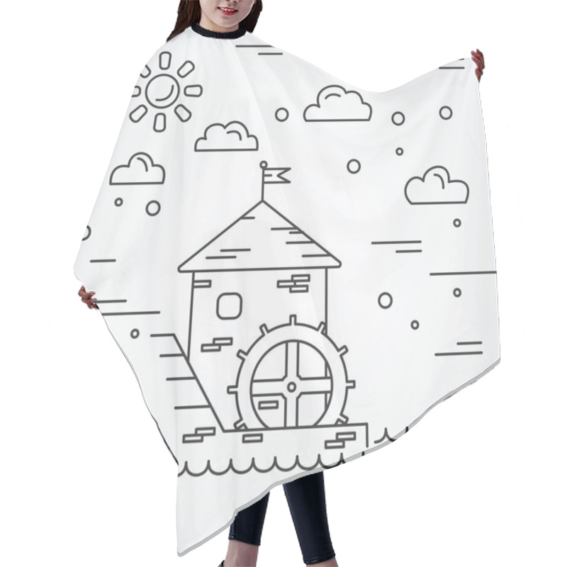 Personality  Water mill. Vector. hair cutting cape