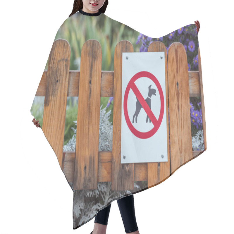 Personality  Close-up View Of Dog Forbidden Sign On Wooden Fence In Park Hair Cutting Cape