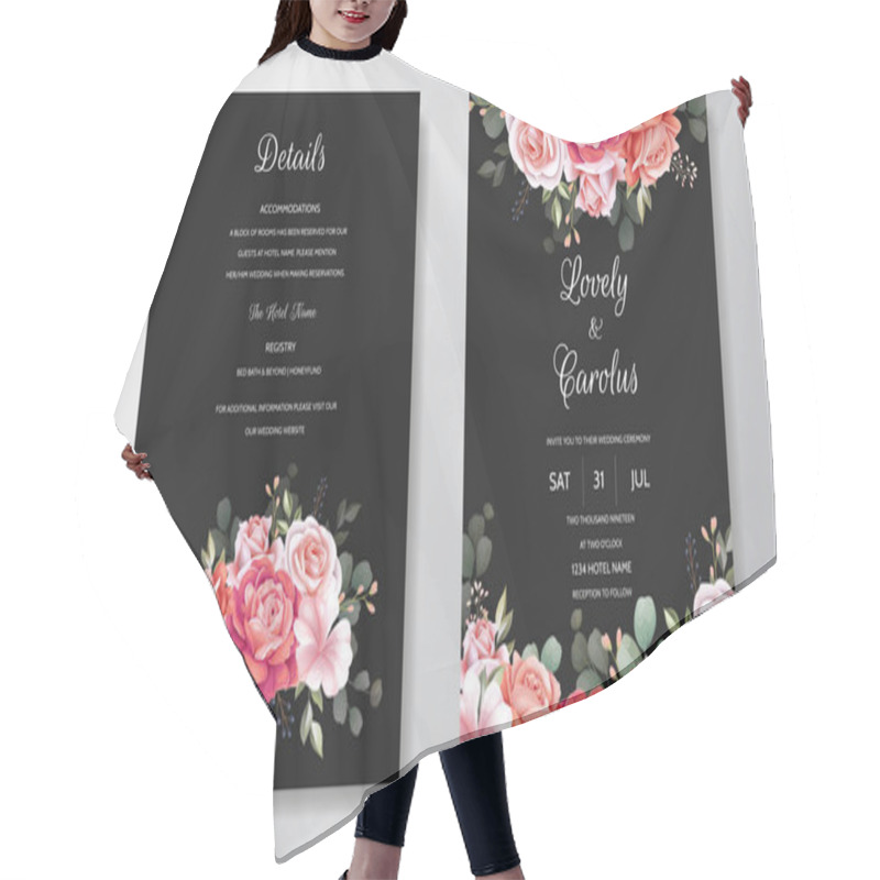 Personality  Beautiful Floral Wreath Wedding Invitation Card Template Hair Cutting Cape