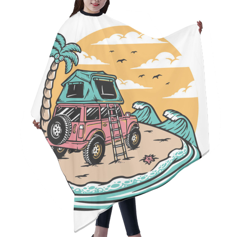 Personality  Camping On The Beach Illustration Hair Cutting Cape