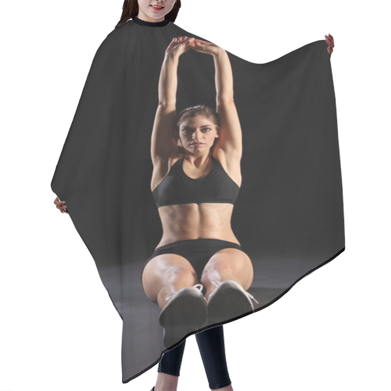 Personality  Woman Stretching Arms Over Head Hair Cutting Cape