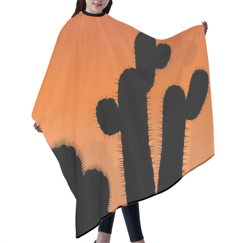 Personality  Cactus Silhouettes Landscape Desert Vector Background Concept Hair Cutting Cape