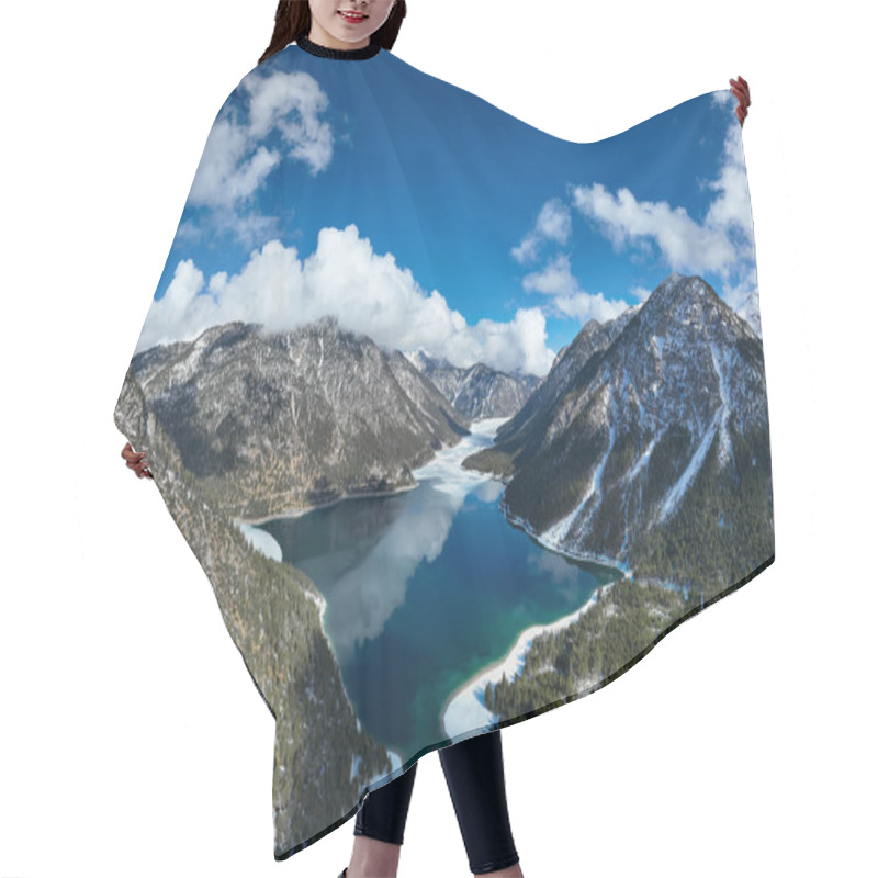 Personality  Cold Blue Lake Plansee On Sunny Day In Tyrol Alps Mountains In Winter Hair Cutting Cape