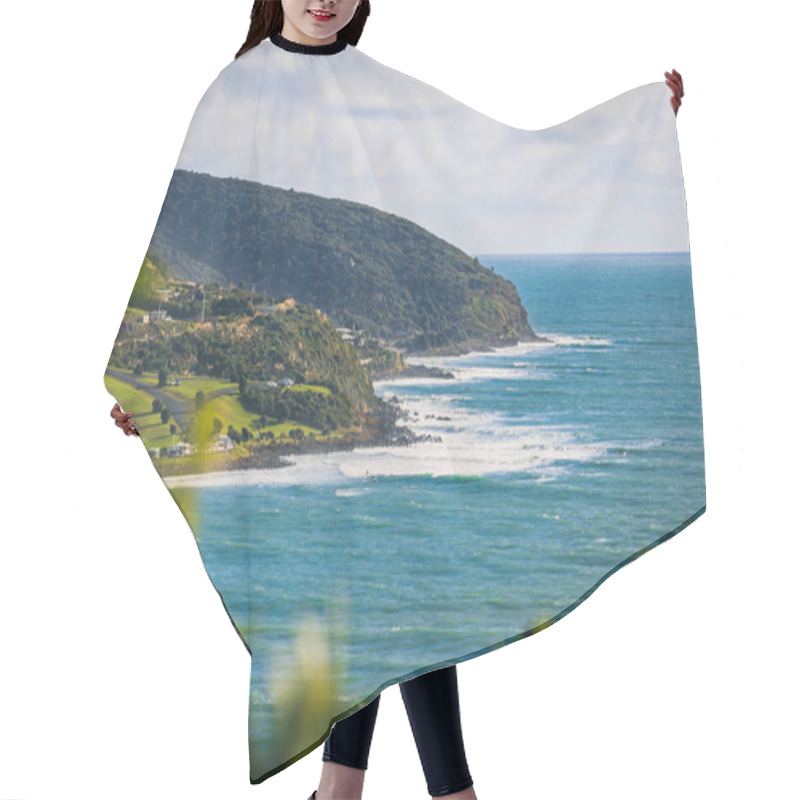 Personality  A Beautiful Landscape View Of The Cliffs At Ngarunui Beach Against Blue Sky On A Sunny Day, Raglan, New Zealand Hair Cutting Cape