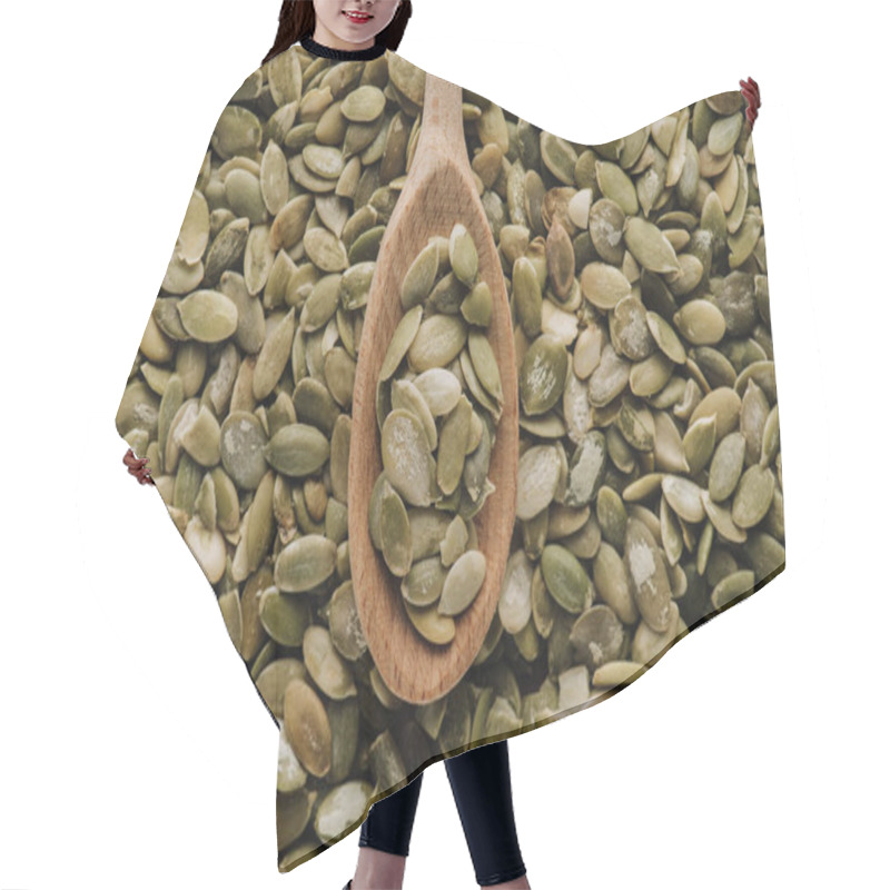 Personality  Top View Of Pumpkin Seeds And Wooden Spoon Hair Cutting Cape