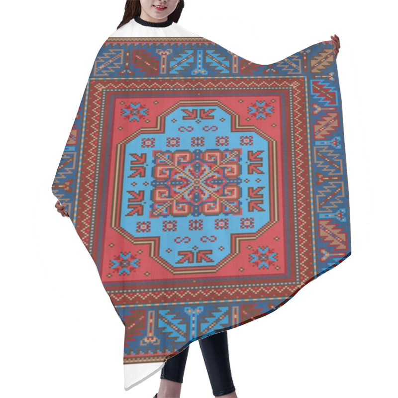 Personality  Variegated Pattern Of A Luxury Old Oriental Carpet With Blue,brown And  Red Shades On White Backgroun Hair Cutting Cape