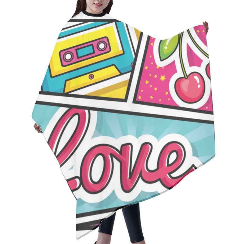 Personality  Cassette Music With Cherries And Love Lettering Pop Art Style Hair Cutting Cape