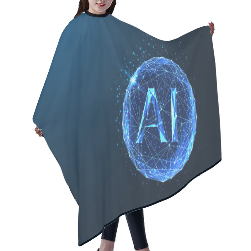 Personality  Artificial Intelligence Concept With Transparent Abstract Sphere Featuring AI Letters On Dark Blue Background. Innovation, Technology, And Future Possibilities. Glowing Abstract Vector Illustration. Hair Cutting Cape