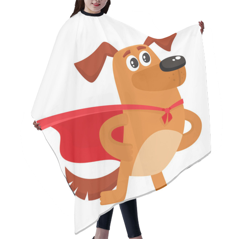 Personality  Funny Dog Character In Red Cape Standing As Hero Hair Cutting Cape