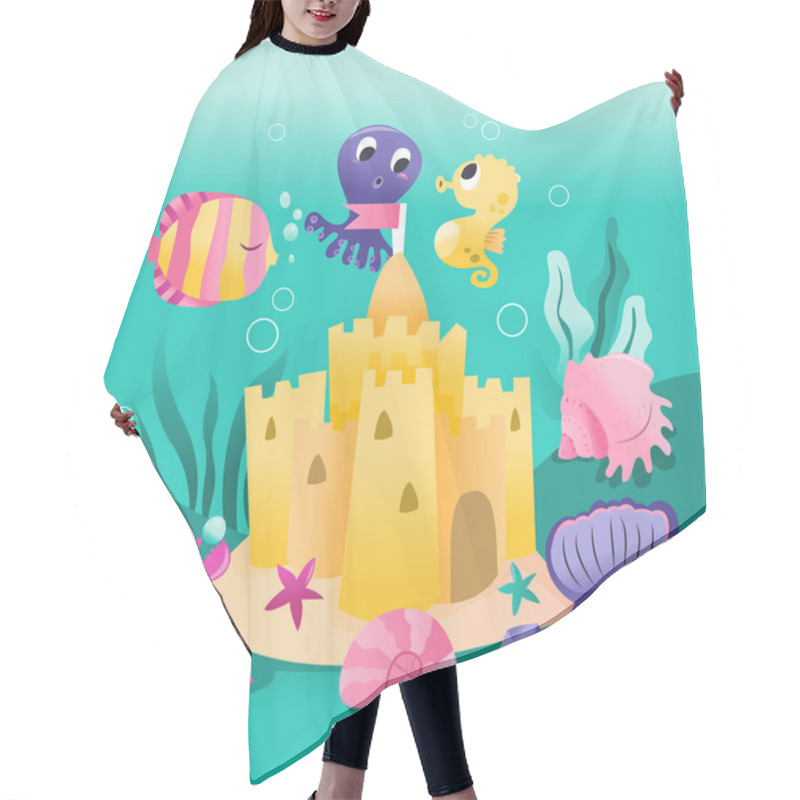 Personality  Super Cute Underwater Sea Creatures Sand Castle Hair Cutting Cape