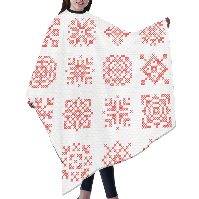 Personality  Set Of Vector Cross Stitch Snowflakes And Flowers. Hair Cutting Cape