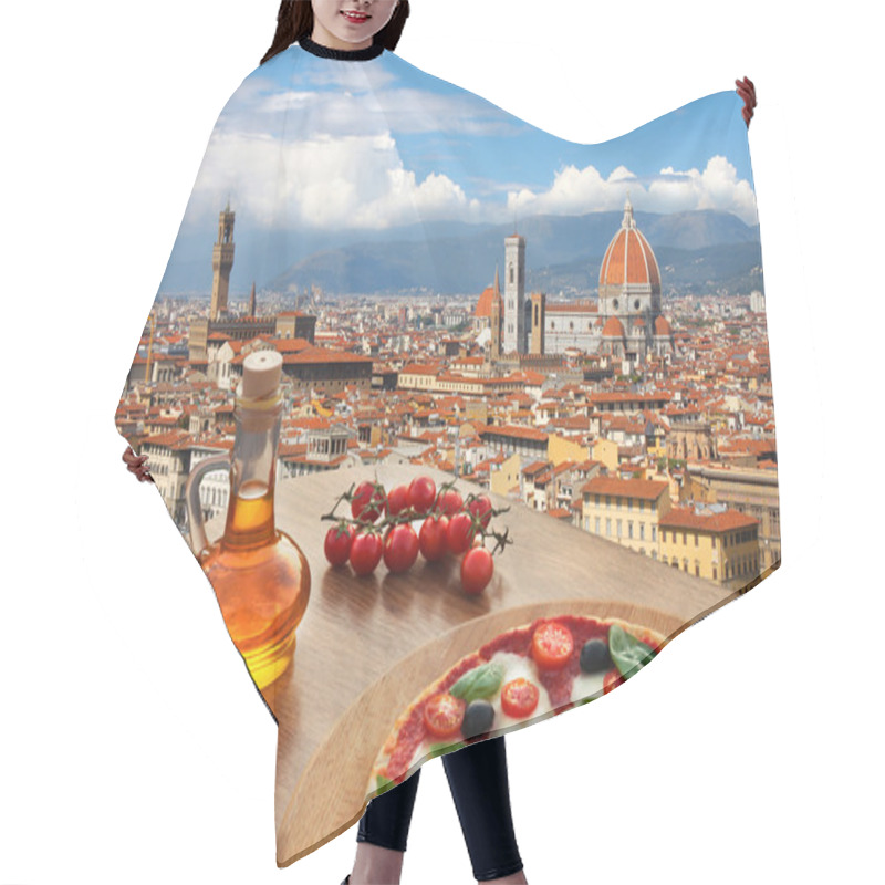 Personality  Florence With Cathedral And Typical Italian Pizza In Tuscany, Italy Hair Cutting Cape