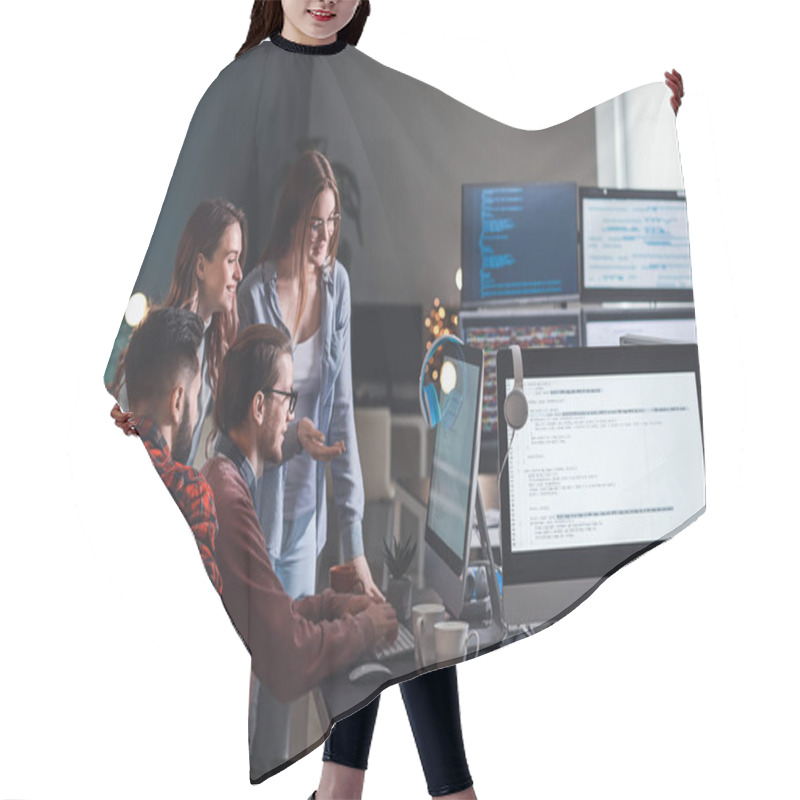 Personality  Team Of Programmers Working In Office Hair Cutting Cape