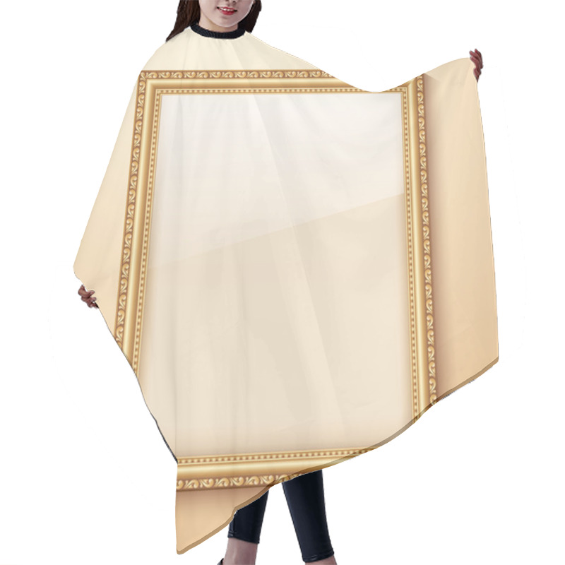 Personality  Empty Gold Frame Hanging On The Wall. Hair Cutting Cape