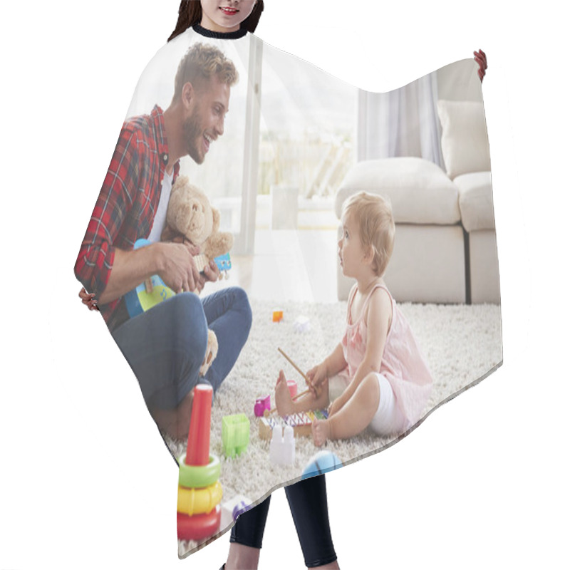 Personality  Father And Young Daughter Playing Instruments In Sitting Room Hair Cutting Cape