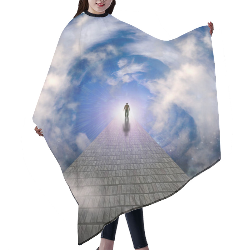 Personality  Man Walks On A Stone Road To Bright Light. 3D Rendering Hair Cutting Cape