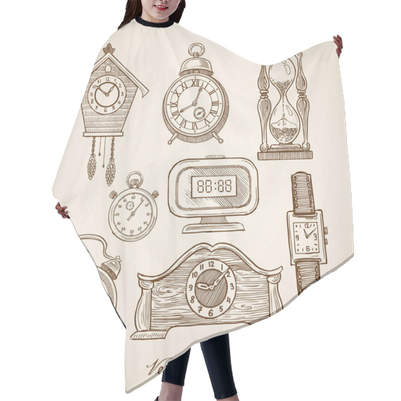 Personality  Clock Doodle Collage Hair Cutting Cape