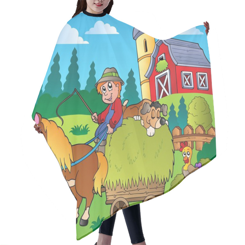 Personality  Country Scene With Red Barn 9 Hair Cutting Cape