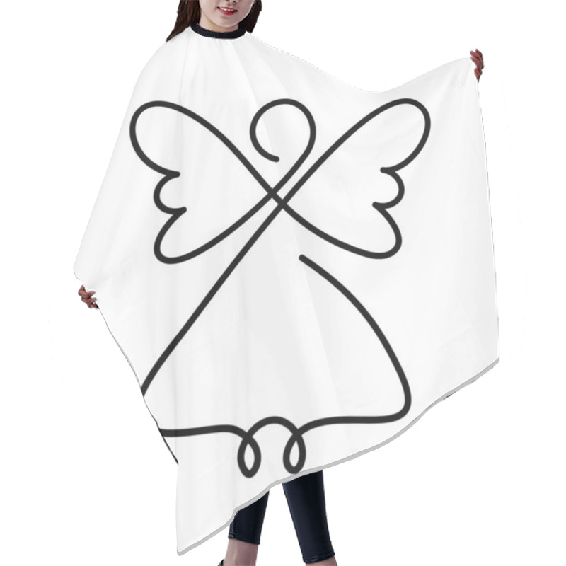 Personality  Simple Vector Christmas Angel With Wings, Continuous Line Drawing, Small Tattoo, Print For Clothes And Logo Design, Emblem Or Silhouette One Single Line, Isolated Abstract Illustration. Hair Cutting Cape