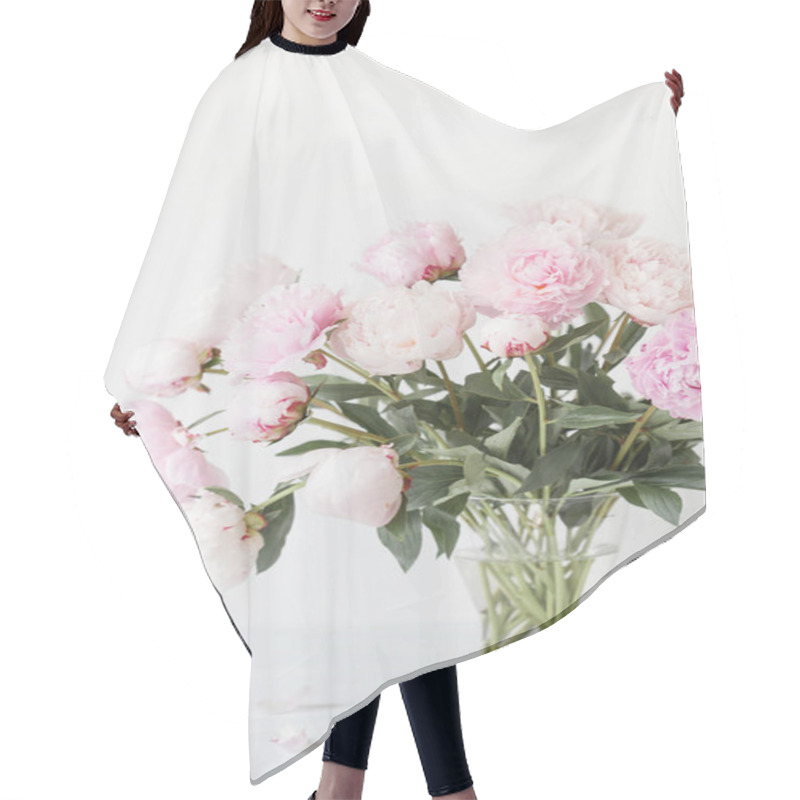 Personality  Beautiful Pink Peony Flowers Bouquet In Vase Hair Cutting Cape