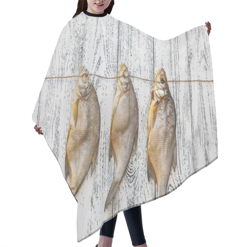 Personality  Three Dried Fish Bream Lie On A Light Wooden Table Hair Cutting Cape