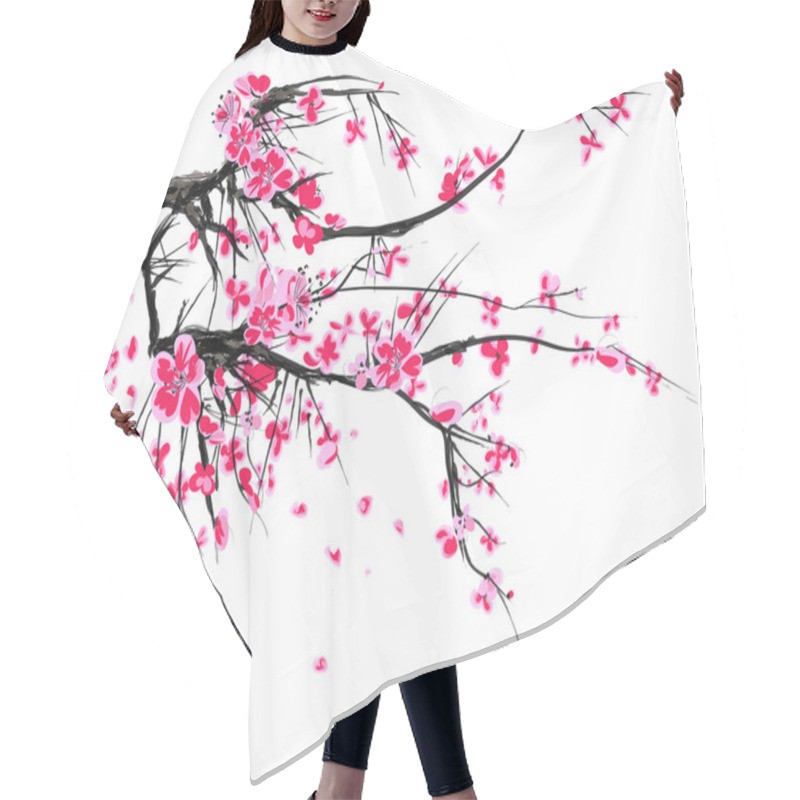 Personality  Realistic Sakura Blossom - Japanese Cherry Tree Isolated On White Background. Hair Cutting Cape