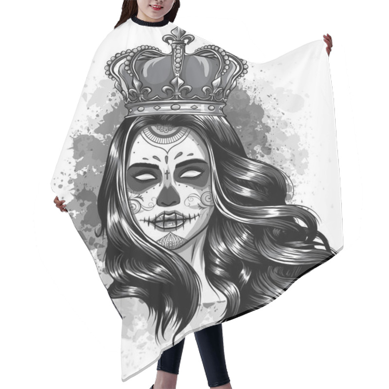 Personality  Monochromatic Skull Girl With A Crown. Vector Illustration Design Hair Cutting Cape