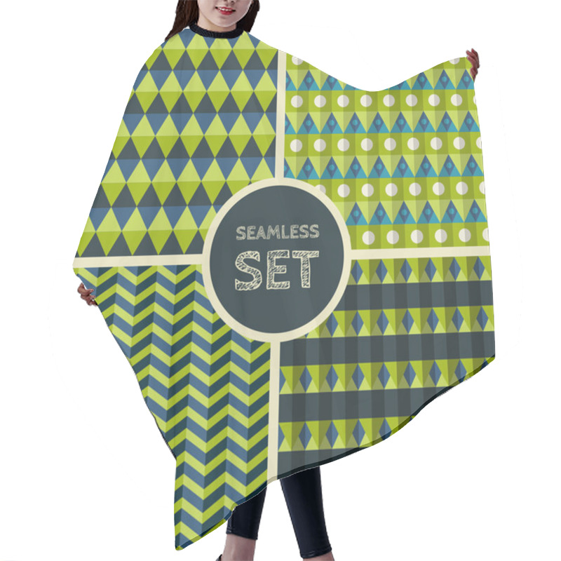 Personality  Set Of Four Seamless Patterns Hair Cutting Cape