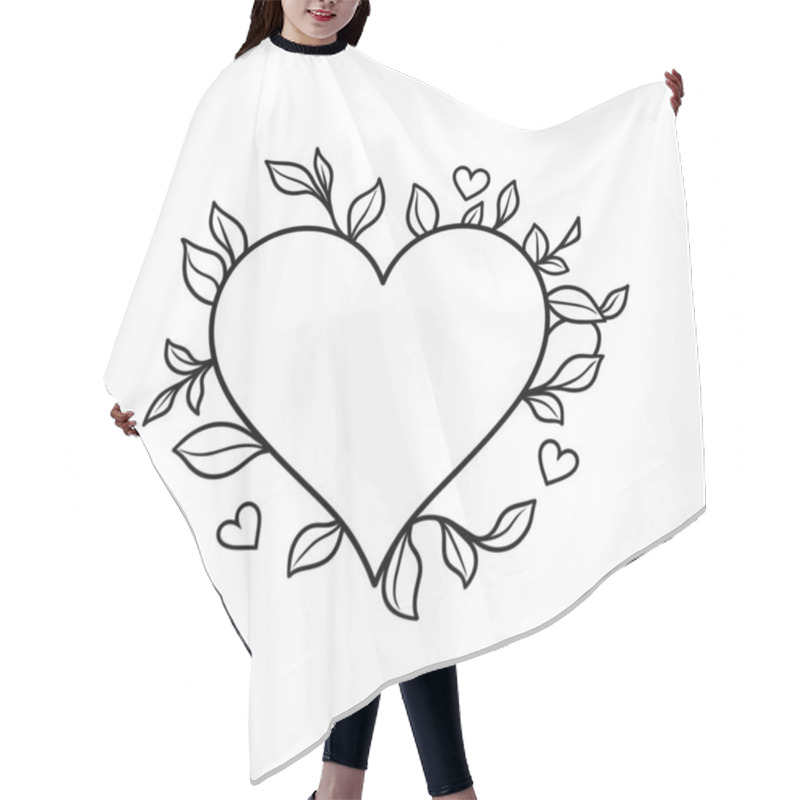 Personality  This Simple, Black And White Graphic Features A Heart Shape Framed By Delicate Leaves And Small Hearts. Hair Cutting Cape