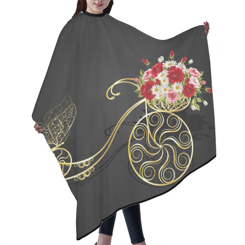 Personality  Gold Bicycle With A Basket Full Of Flowers Hair Cutting Cape