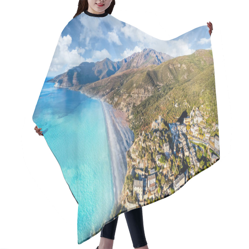 Personality  Aerial View With Nonza Village , Corsica Island, France Hair Cutting Cape