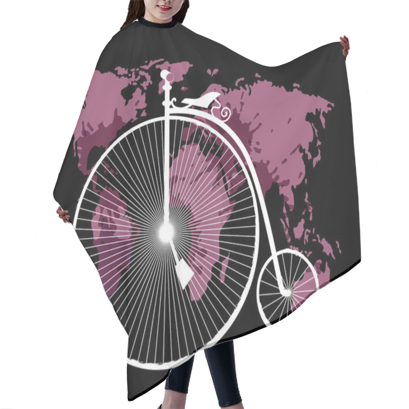 Personality  Travel Concept With Retro Bicycle Hair Cutting Cape