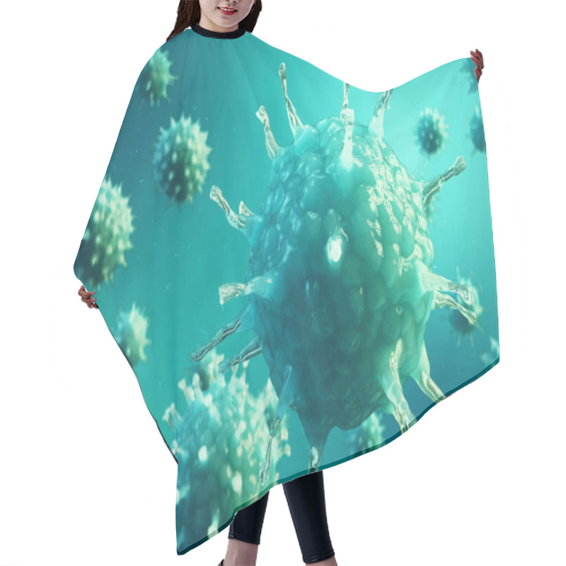 Personality  3d Illustration Viral Infection Causing Chronic Disease. Hepatitis Viruses, Influenza Virus H1N1, Flu, Cell Infect Organism, Aids. Virus Abstract Background. Hair Cutting Cape