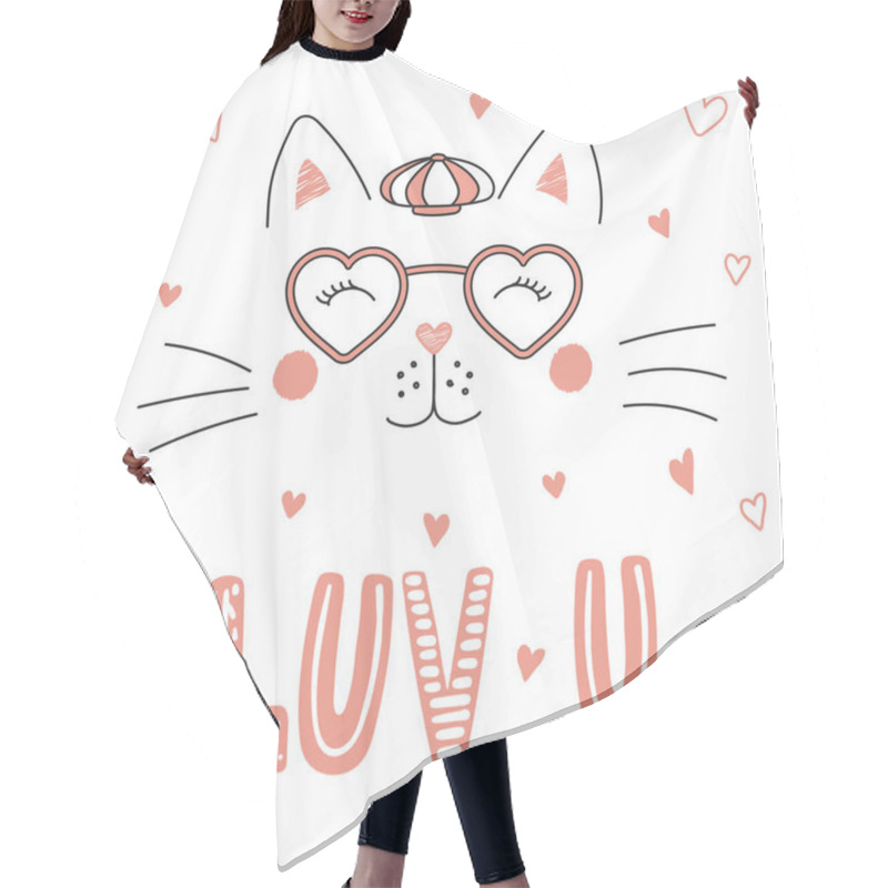 Personality  Cute Cat In Heart Shaped Glasses Hair Cutting Cape